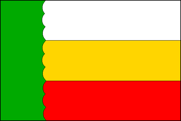 List tvoří zelený žerďový vlnkovitý pruh s osmi vrcholy, široký jednu čtvrtinu délky listu a tři vodorovné pruhy: bílý, žlutý a červený. Poměr šířky k délce listu je 2:3.