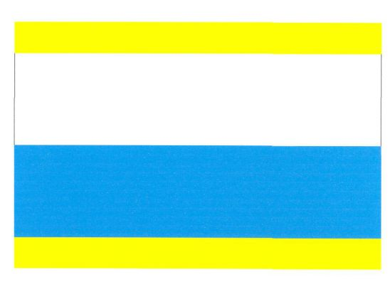 List tvoří čtyři vodorovné pruhy, žlutý, bílý, modrý a žlutý, v poměru 1 : 3 : 3 : 1. Poměr šířky k délce listu je 2 : 3.