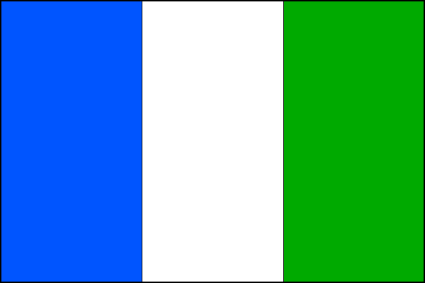List tvoří tři svislé pruhy - modrý, bílý a zelený. Poměr šířky k délce listu je 2:3.