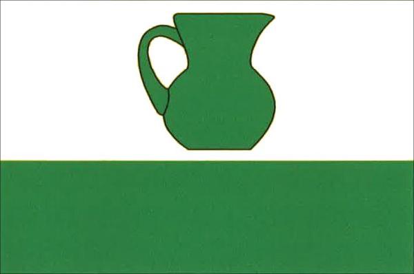 List tvoří dva vodorovné pruhy, bílý a zelený, v poměru 2 : 1. V bílém pruhu zelený džbán uchem k žerďovému okraji listu. Poměr šířky a délky listu je 2 : 3.