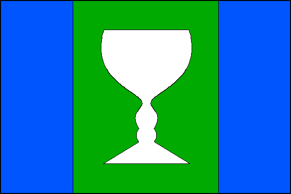 List tvoří tři svislé pruhy - modrý, zelený a modrý, v poměru 1:3:1. Ve středu zeleného pole je bílá široká sektová sklenička, široká jednu pětinu délky listu a vysoký čtyři sedminy šířky listu. Poměr šířky k délce listu je 2:3.