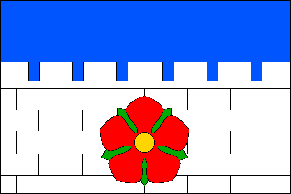 List tvoří dva vodorovné pruhy, modrý a zubatý kvádrovaný bílý, v poměru 3:5. V bílém pruhu červená růže se žlutým semeníkem a zelenými kališními lístky. Poměr šířky k délce listu je 2:3.