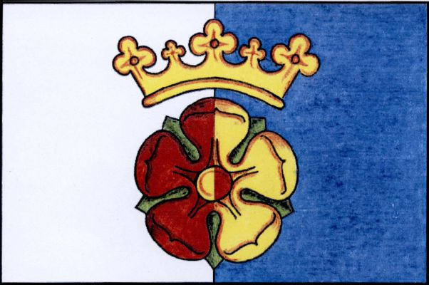 List tvoří dva svislé pruhy, bílý a modrý, uprostřed červeno-žlutě polcená růže se semeníkem opačných barev a zelenými kališními lístky, převýšená žlutou korunou. Poměr šířky k délce listu je 2 : 3.
