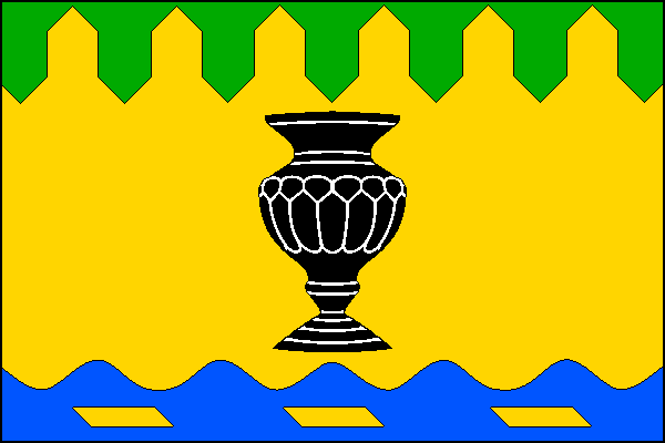 List tvoří tři vodorovné pruhy, zelený, palisádový žlutý a zvlněný modrý, v poměru 1:3:1. Uprostřed žlutého pruhu černá hyalitová váza, v modrém pruhu vodorovně tři žluté šindele vedle sebe. Poměr šířky k délce listu je 2:3.