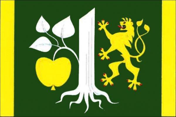List tvoří tři svislé pruhy, žlutý, zelený a žlutý, v poměru 1 : 10 : 1. Uprostřed listu bílý vykořeněný pahýl jabloně, z něhož k žerďovému okraji vyrůstá větev se třemi listy a žlutým plodem. Mezi pahýlem a vlajícím pruhem žlutý dvouocasý lev s červenou 