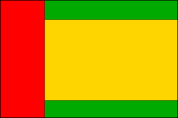 List tvoří červený žerďový pruh široký jednu čtvrtinu délky listu a tři vodorovné pruhy: zelený, žlutý a zelený v poměru 1:4:1. Poměr šířky k délce listu je 2:3.
