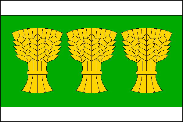 List tvoří tři vodorovné pruhy, bílý, zelený a bílý, v poměru 1:6:1. V zeleném pruhu tři žluté obilné snopy vedle sebe. Poměr šířky k délce listu je 2:3.