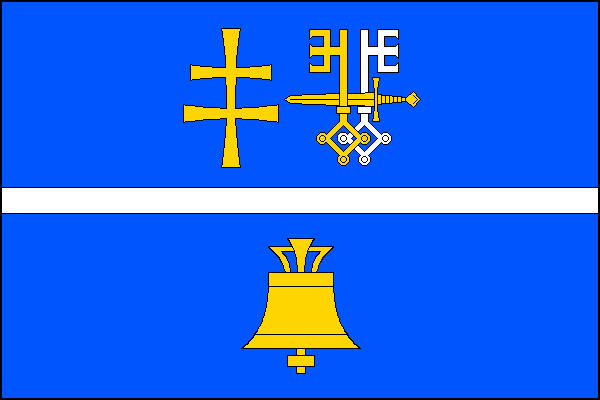 List tvoří tři vodorovné pruhy, modrý, bílý a modrý, v poměru 9:1:9. V horním modrém pruhu žlutý patriarší kříž a dva vztyčené, odvrácené, dole přeložené gotické klíče, žlutý a bílý, vodorovně proložené žlutým mečem hrotem k žerdi. V dolním modrém pruhu ž