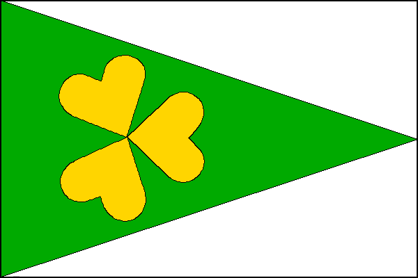 Bílý list se zeleným žerďovým klínem s vrcholem na vlajícím okraji. V klínu tři žlutá, jetelovitě spojená srdce, dvě k žerďovému, jedno k vlajícímu okraji. Poměr šířky k délce listu je 2:3.