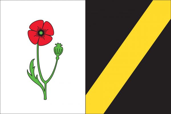List tvoří dva svislé pruhy, bílý a černý. V bílém pruhu červený květ vlčího máku na zeleném stonku s listem a makovicí, v černém šikmý žlutý pruh široký devítinu šířky listu. Poměr šířky k délce listu je 2 : 3.