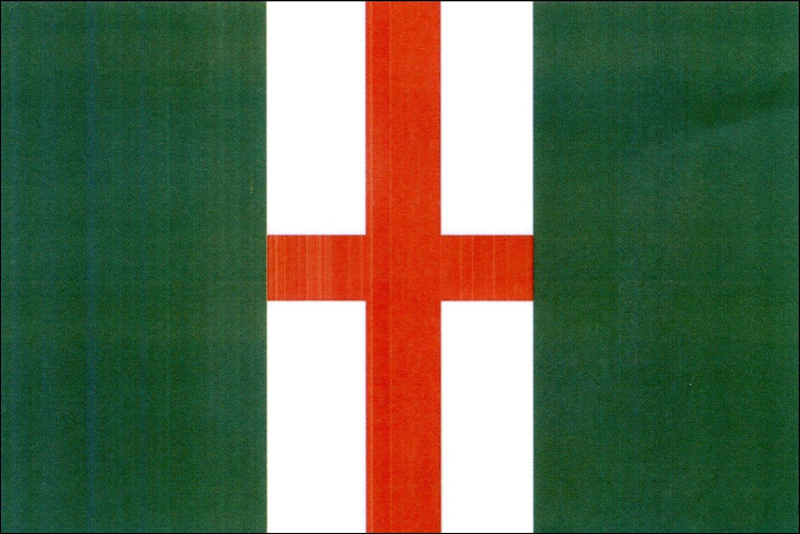 List tvoří tři svislé pruhy, zelený, bílý s červeným svatojiřským středovým křížem a zelený. Šířka ramen kříže je dvanáctina délky listu. Poměr šířky k délce listu je 2 : 3.