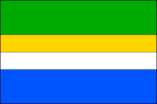 List tvoří čtyři vodorovné pruhy: zelený, žlutý, bílý a modrý v poměru 2:1:1:2. Poměr šířky k délce listu je 2:3.