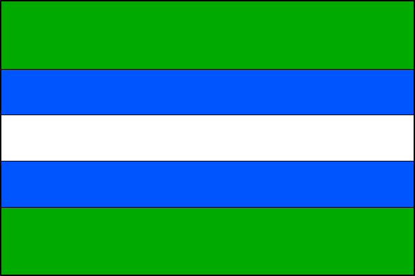 List tvoří pět vodorovných pruhů, zelený, bílý, modrý, bílý a zelený. Poměr šířky k délce listu je 2:3.