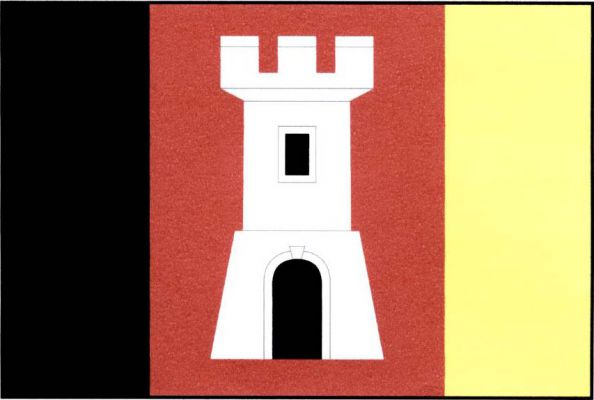 List tvoří tři svislé pruhy, černý, červený a žlutý, v poměru 1 : 2 : 1. V červeném pruhu bílá věž s cimbuřím se třemi zuby, černou branou a černým oknem. Poměr šířky k délce listu je 2 : 3.