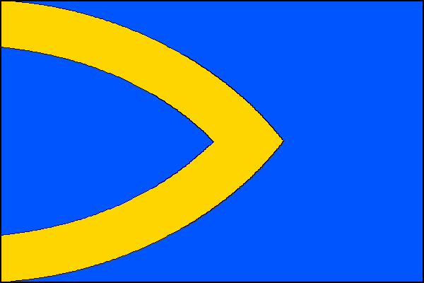 Modrý list se žlutou krokví v podobě gotického oblouku, jehož vrchol sahá do dvou třetin listu. Krokev vychází z první a šesté šestiny žerďového okraje listu. Poměr šířky k délce listu je 2:3.