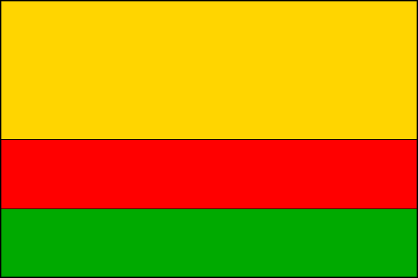 List tvoří tři vodorovné pruhy, žlutý, červený a zelený, v poměru 2:1:1. Poměr šířky k délce listu je 2:3.