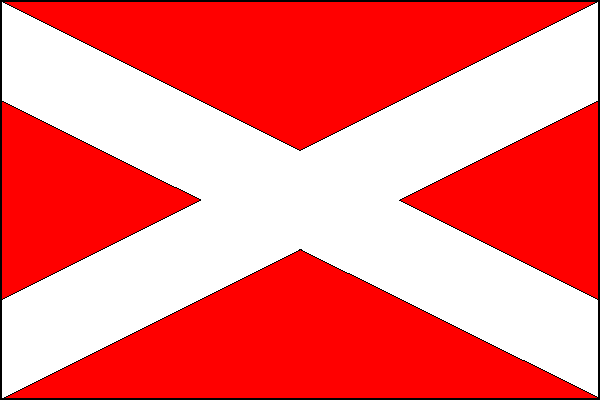 Červený list s bílým ondřejským křížem s rameny vycházejícími z první a čtvrté čtvrtiny žerďového a vlajícího okraje. Poměr šířky k délce listu je 2:3.