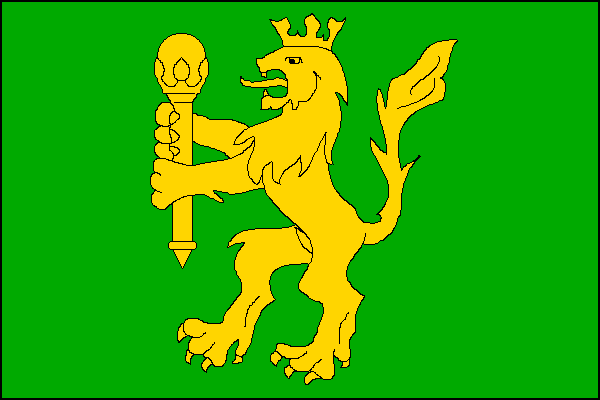 Zelený list se vztyčeným korunovaným lvem držícím rychtářské právo, vše žluté. Poměr šířky k délce listu je 2:3.