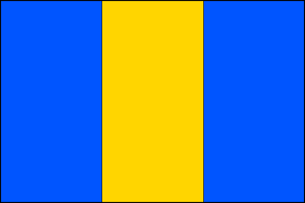 List tvoří tři svislé pruhy: modrý, žlutý a modrý. Poměr šířky k délce listu je 2:3.