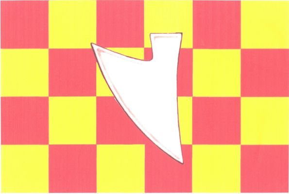 Červeno - žlutě šachovaný list (4 x 6), uprostřed bílá radlice hrotem k dolnímu a ostřím k žerďovému okraji. Poměr šířky k délce listu je 2 : 3.