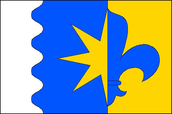 List tvoří tři svislé pruhy, zvlněný bílý, modrý a žlutý, v poměru 3:5:5. V modrém pruhu půl žluté osmicípé hvězdy přiléhající k půli modré lilie ve žlutém pruhu. Zvlněný pruh má tři vrcholy a čtyři prohlubně. Poměr šířky k délce listu je 2:3.
