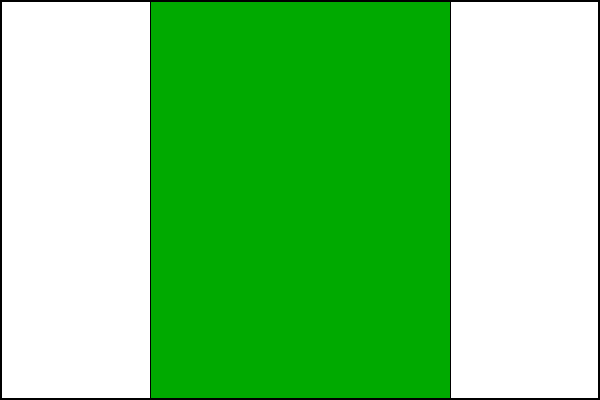 List tvoří tři svislé pruhy, bílý, zelený a bílý, v poměru 1:2:1. Poměr šířky k délce listu je 2:3.