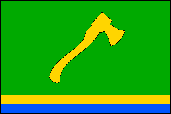 List tvoří tři vodorovné pruhy, zelený, žlutý a modrý, v poměru 10:1:1. V zeleném pruhu šikmo žlutá sekera ostřím k dolnímu cípu. Poměr šířky k délce listu je 2:3.