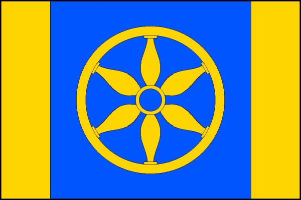 List tvoří tři svislé pruhy, žlutý, modrý se žlutým vozovým kolem a žlutý, v poměru 1 : 4 : 1. Poměr šířky k délce listu je 2 : 3.
