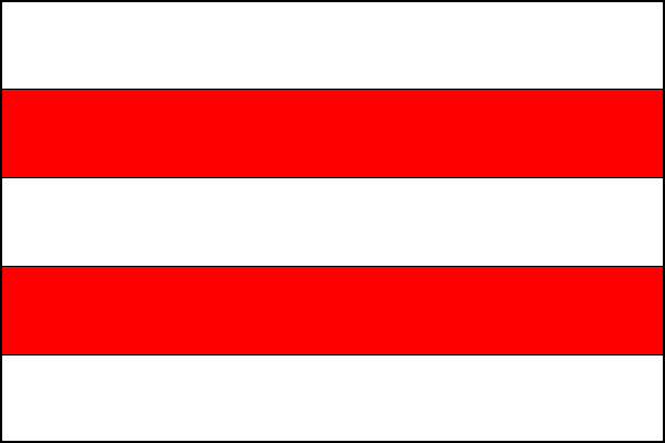 List tvoří pět vodorovným pruhů střídavě bílých a červených. Poměr šířky k délce listu je 2:3.