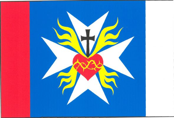 List tvoří tři svislé pruhy, červený, modrý a bílý, v poměru 1 : 4 : 1. V modrém pruhu bílý maltézský kříž přeložený červeným srdcem. Srdce je ovinuto žlutou trnovou korunou, hoří čtyřmi žlutými plameny mezi rameny kříže a vyrůstá z něj černý latinský kří