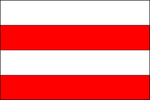List tvoří čtyři vodorovné pruhy, střídavě bílé a červené. Poměr šířky k délce listu je 2 : 3.