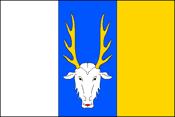 List tvoří tři svislé pruhy, bílý, modrý a žlutý. V modrém pruhu bílá hlava jelena osmeráka se žlutým parožím a červeným jazykem. Poměr šířky k délce listu je 2:3.