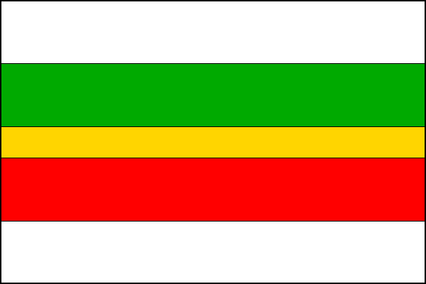 List tvoří pět vodorovných pruhů, bílý, zelený, žlutý, červený a bílý v poměru 2:2:1:2:2. Poměr šířky k délce listu je 2:3.