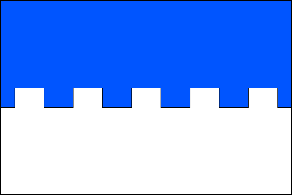 List tvoří dva vodorovné pruhy: modrý a bílý v poměru 11:9. Bílý pruh má pět obdélníkových zubů, čtyři mezery a dvě poloviční mezery. Výška zubů a mezer se rovná jedné desetině šířky listu a jejich délka jedné desetině délky listu. Poměr šířky k délce lis