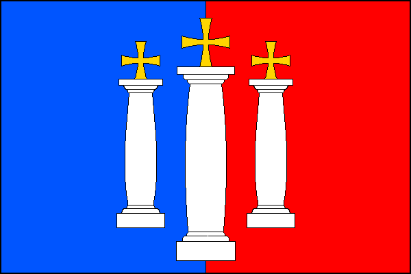 List tvoří dva svislé pruhy, modrý a červený. Uprostřed tři bílé toskánské sloupy, prostřední vyšší, završené žlutými tlapatými křížky. Poměr šířky k délce listu je 2:3.