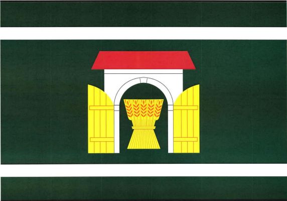 List tvoří pět vodorovných pruhů střídavě zelených a bílých, v poměru 2 : 1 : 10 : 1 : 2. V prostředním zeleném pruhu volná bílá brána s otevřenými žlutými vraty a červenou valbovou střechou. V bráně žlutý snop. Poměr šířky k délce listu je 2 : 3.