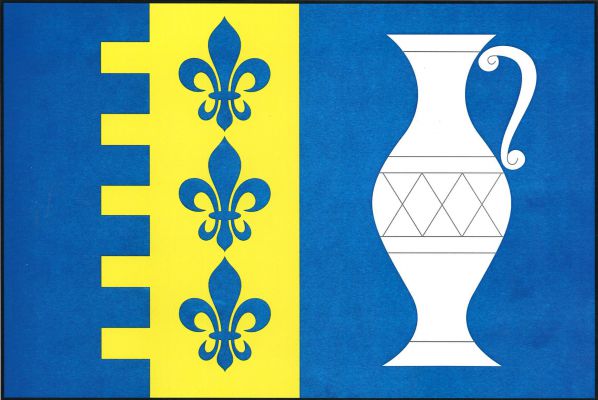 List tvoří tři svislé pruhy, modrý, zubatý žlutý a modrý, v poměru 1 : 1 : 2. Ve žlutém pruhu s pěti zuby a šesti stejnými mezerami tři modré lilie pod sebou, ve vlajícím modrém pruhu bílá konvice. Poměr šířky k délce listu je 2 : 3.