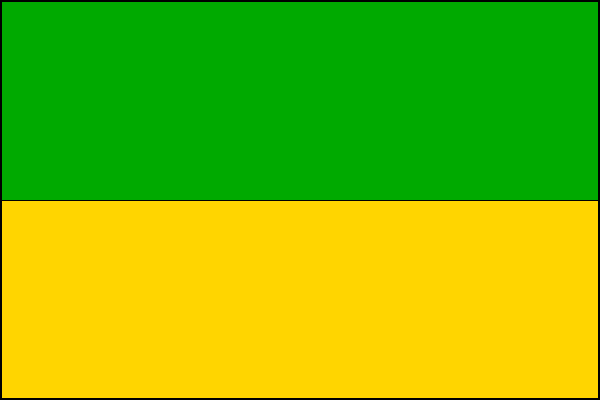 List tvoří dva vodorovné pruhy, horní zelený a dolní žlutý. Poměr šířky k délce listu je 2:3.