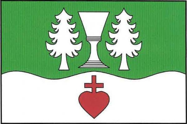 List tvoří dva vodorovné pruhy, zelený a zvlněný bílý se třemi vrcholy a dvěma prohlubněmi, v poměru 3 : 2. V zeleném pruhu skleněný pohár mezi dvěma smrky, vše bílé. V bílém pruhu červené srdce završené křížkem. Poměr šířky k délce listu je 2 : 3.