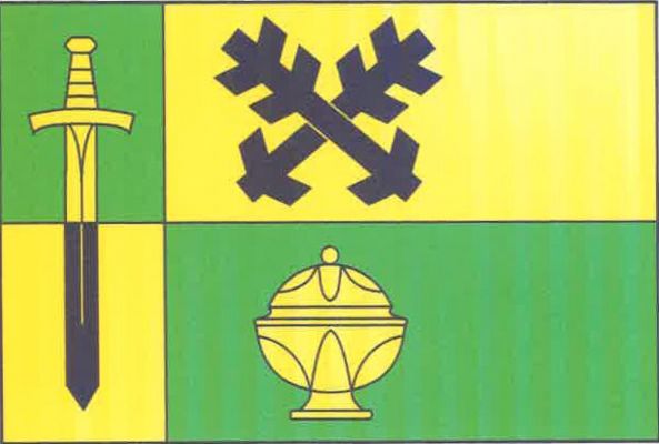 List tvoří zeleno-žlutě dělený žerďový pruh široký čtvrtinu délky listu a dva vodorovné pruhy, žlutý a zelený. V žerďovém pruhu meč hrotem k dolnímu okraji listu, v zeleném poli žlutý, ve žlutém černý. Ve střední části listu ve žlutém pruhu zkřížené černé