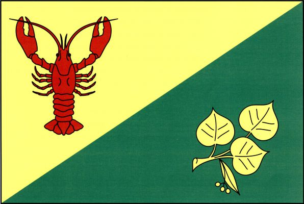 Žluto-zeleně šikmo dělený list, ve žlutém poli červený rak, v zeleném šikmo žlutá lipová větévka se třemi listy a plodenstvím. Poměr šířky k délce listu je 2 : 3.