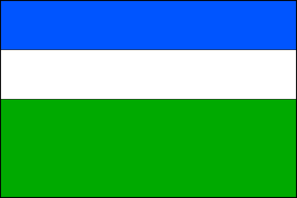 List tvoří tři vodorovné pruhy, modrý, bílý a zelený, v poměru 1:1:2. Poměr šířky k délce listu je 2:3.