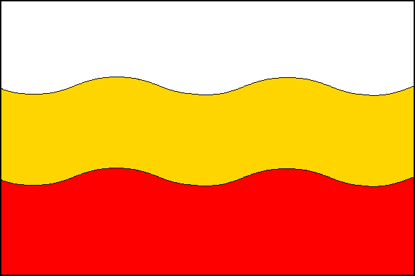 List tvoří tři vodorovné zvlněné pruhy - bílý, žlutý a červený. Žlutý má dva vrcholy a tři prohlubně. Poměr šířky k délce listu je 2:3.