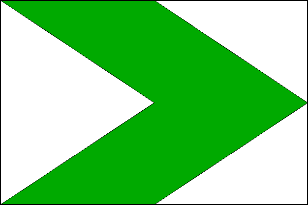 Bílý list se zelenou krokví vymezenou bílým žerďovým klínem s vrcholem ve středu listu; vrchol krokve je na středu vlajícího okraje listu. Poměr šířky k délce listu je 2:3.