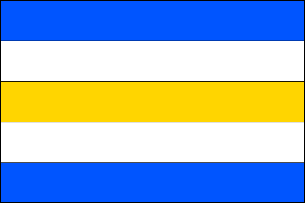 List tvoří pět vodorovných pruhů, modrý, bílý, žlutý, bílý a modrý. Poměr šířky k délce listu je 2:3.