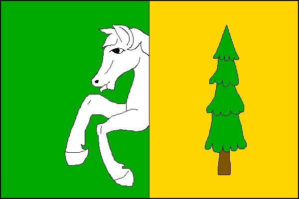 List tvoří dva svislé pruhy, zelený a žlutý, do zeleného vyrůstá přední část bílého koně, ve žlutém u středu listu zelený smrk s hnědým kmenem. Poměr šířky k délce listu je 2:3.