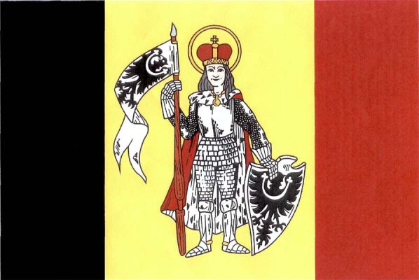 List tvoří tři svislé pruhy, černý, žlutý a červený v poměru 1 : 2 : 1 . Ve žlutém pruhu postava sv. Václava v bílé zbroji, s knížecí korunou, svatozáří a červeným hermelínovým pláštěm. V pravé ruce drží hnědý dřevec s hrotem a praporcem se dvěma cípy, le