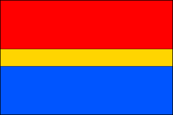 List tvoří tři vodorovné pruhy, červený, žlutý a modrý v poměru 3:1:3. Poměr šířky k délce listu je 2:3.