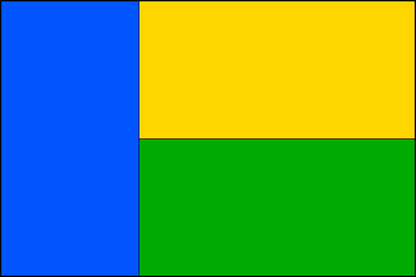List tvoří svislý modrý žerďový pruh o šířce jedné třetiny délky listu a dva vodorovné pruhy žlutý a zelený. Poměr šířky k délce listu je 2:3.