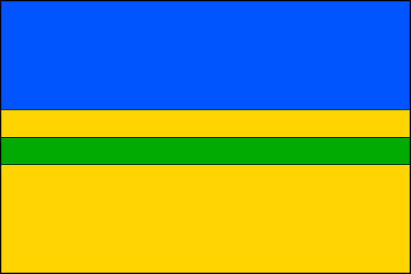 List tvoří čtyři vodorovné pruhy, modrý, žlutý, zelený a žlutý, v poměru 4:1:1:4. Poměr šířky k délce listu je 2:3.